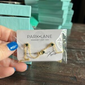 Park Lane Gold Chain Earrings with Dark Green Accents